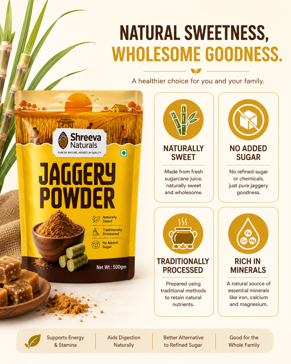 Shreeva Naturals Healthy Combo – (2kg Combo Pack) Ragi Flour 1kg + Jaggery Powder 1kg | Natural, Gluten Free & Chemical Free | Healthy Everyday Essentials