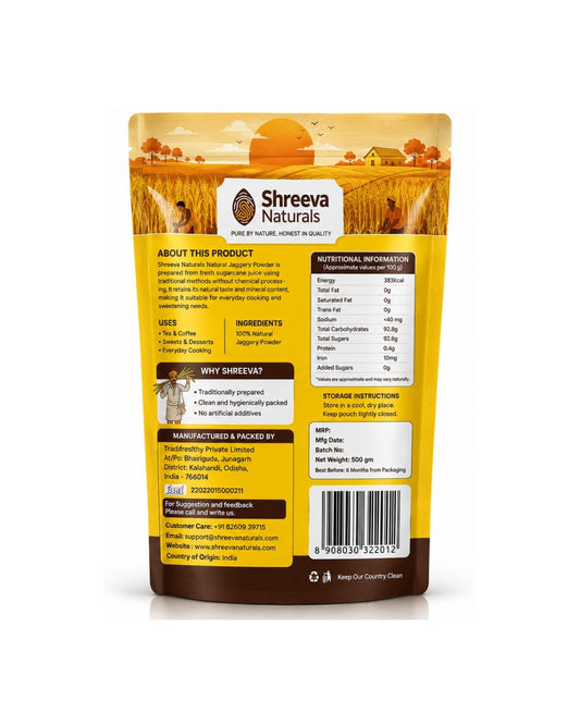 Shreeva Naturals Jaggery Powder – 500g | Natural Sweetener | Chemical Free | Traditionally Processed Gud Powder