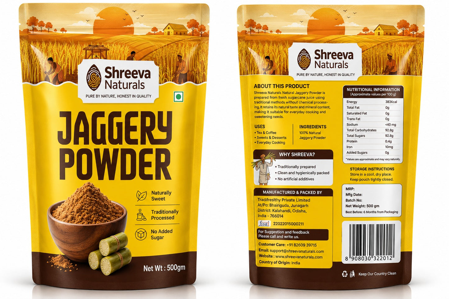 Shreeva Naturals Jaggery Powder – 500g | Natural Sweetener | Chemical Free | Traditionally Processed Gud Powder