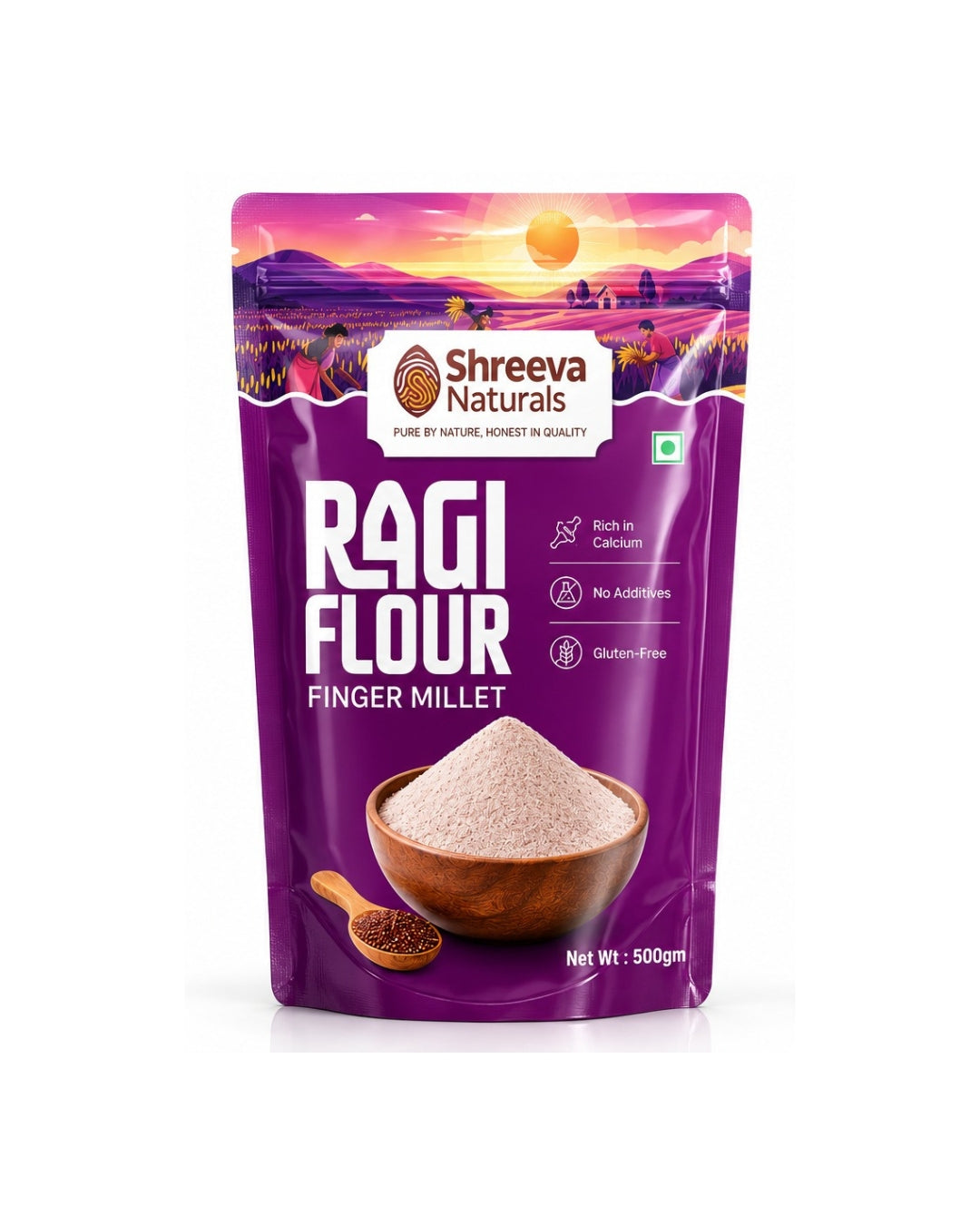 Shreeva Naturals Ragi Flour (Finger Millet Flour) – 500g | Gluten Free | Rich in Calcium | Natural Millet Flour