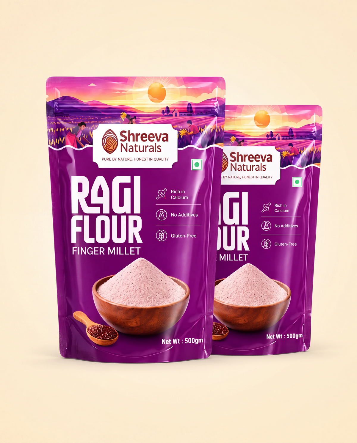 Shreeva Naturals Ragi Flour (Finger Millet Flour) – 500g x 2 (1 kg, Pack of 2) | Gluten Free | Rich in Calcium & Fiber | 100% Natural Millet Flour