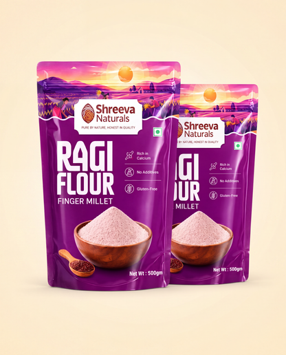 Shreeva Naturals Ragi Flour (Finger Millet Flour) – 500g x 2 (1 kg, Pack of 2) | Gluten Free | Rich in Calcium & Fiber | 100% Natural Millet Flour