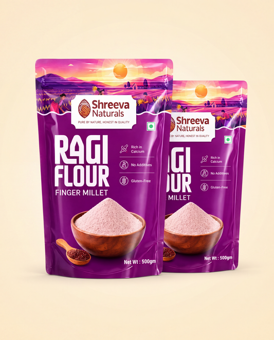 Shreeva Naturals Ragi Flour (Finger Millet Flour) – 500g x 2 (1 kg, Pack of 2) | Gluten Free | Rich in Calcium & Fiber | 100% Natural Millet Flour