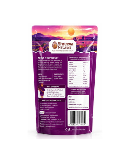 Shreeva Naturals Ragi Flour (Finger Millet Flour) – 500g | Gluten Free | Rich in Calcium | Natural Millet Flour