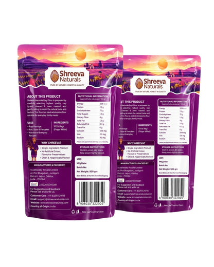 Shreeva Naturals Ragi Flour (Finger Millet Flour) – 500g x 2 (1 kg, Pack of 2) | Gluten Free | Rich in Calcium & Fiber | 100% Natural Millet Flour