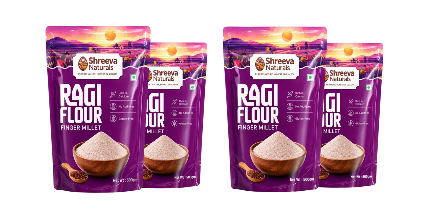 Shreeva Naturals Ragi Flour (Finger Millet Flour) – 500g x 4 (2kg, Pack of 4) | Gluten Free | Rich in Calcium & Fiber | 100% Natural Millet Flour