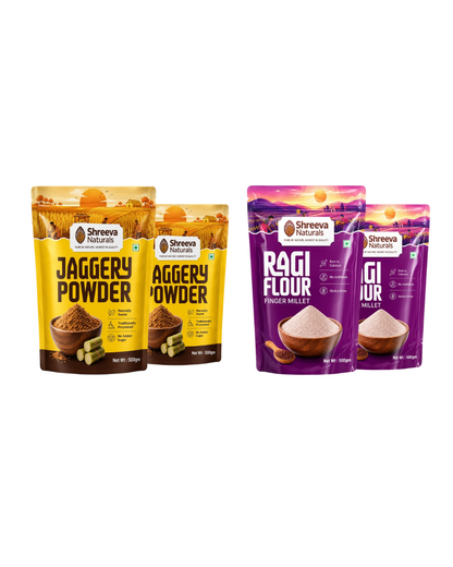 Shreeva Naturals Healthy Combo –  (2kg Combo Pack) Ragi Flour 1kg + Jaggery Powder 1kg | Natural, Gluten Free & Chemical Free | Healthy Everyday Essentials