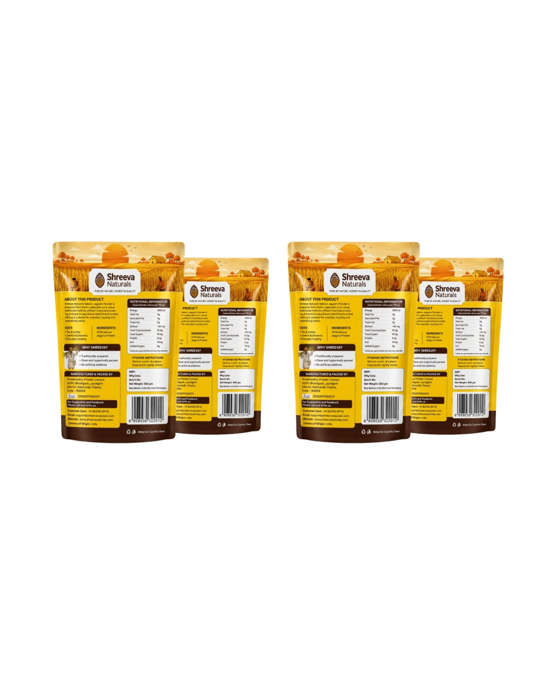 Shreeva Naturals Jaggery Powder – 500g x 4 (2kg, Pack of 4) | Natural Sweetener | Chemical Free | Traditionally Processed Gud Powder