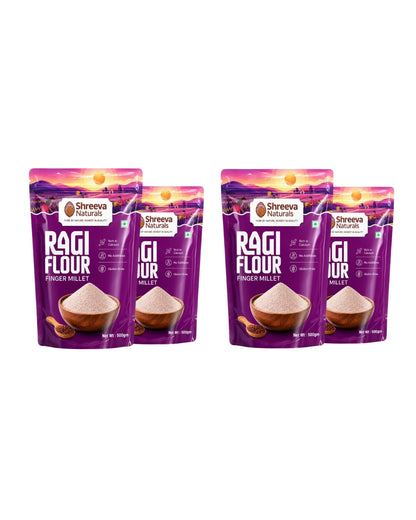 Shreeva Naturals Ragi Flour (Finger Millet Flour) – 500g x 4 (2kg, Pack of 4) | Gluten Free | Rich in Calcium & Fiber | 100% Natural Millet Flour