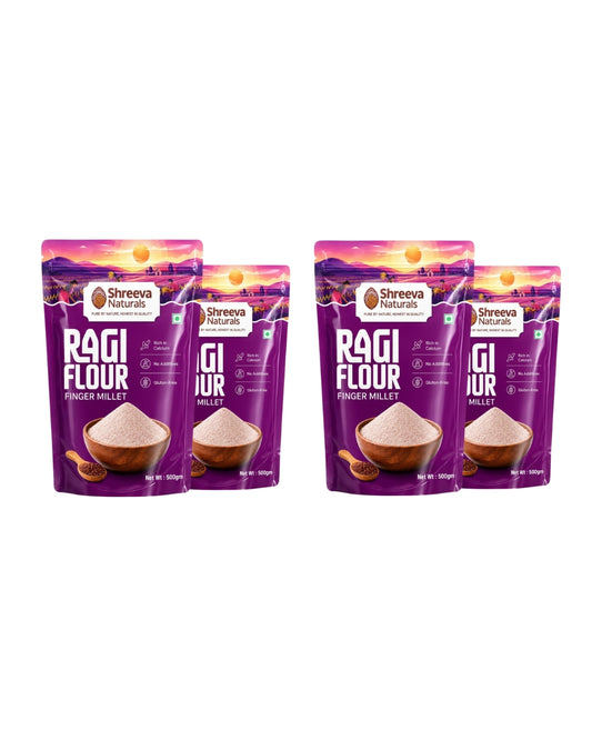 Shreeva Naturals Ragi Flour (Finger Millet Flour) – 500g x 4 (2kg, Pack of 4) | Gluten Free | Rich in Calcium & Fiber | 100% Natural Millet Flour