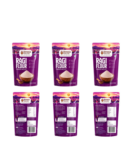 Shreeva Naturals Ragi Flour (Finger Millet Flour) – 500g x 6 (3kg, Pack of 6) | Gluten Free | Rich in Calcium & Fiber | 100% Natural Millet Flour