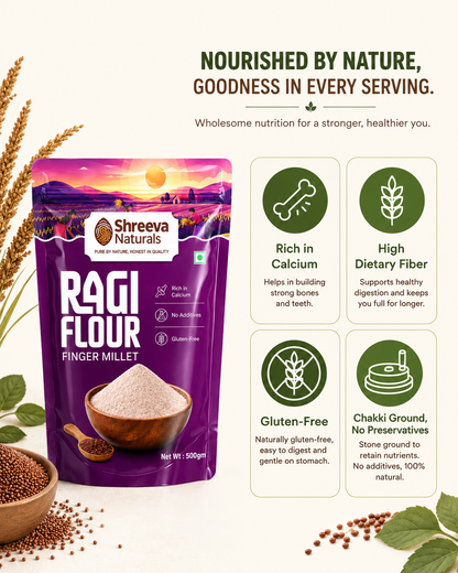Shreeva Naturals Ragi Flour (Finger Millet Flour) – 500g x 6 (3kg, Pack of 6) | Gluten Free | Rich in Calcium & Fiber | 100% Natural Millet Flour