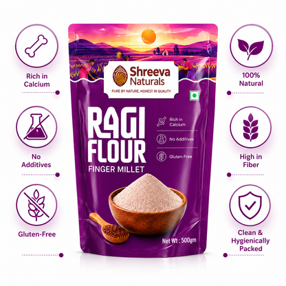 Shreeva Naturals Ragi Flour (Finger Millet Flour) – 500g | Gluten Free | Rich in Calcium | Natural Millet Flour