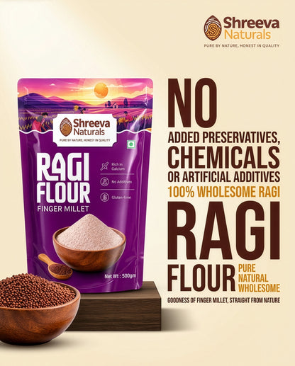Shreeva Naturals Ragi Flour (Finger Millet Flour) – 500g x 2 (1 kg, Pack of 2) | Gluten Free | Rich in Calcium & Fiber | 100% Natural Millet Flour