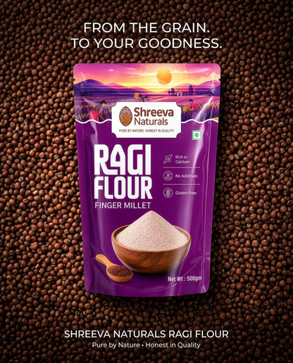 Shreeva Naturals Ragi Flour (Finger Millet Flour) – 500g x 2 (1 kg, Pack of 2) | Gluten Free | Rich in Calcium & Fiber | 100% Natural Millet Flour