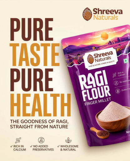 Shreeva Naturals Ragi Flour (Finger Millet Flour) – 500g x 2 (1 kg, Pack of 2) | Gluten Free | Rich in Calcium & Fiber | 100% Natural Millet Flour