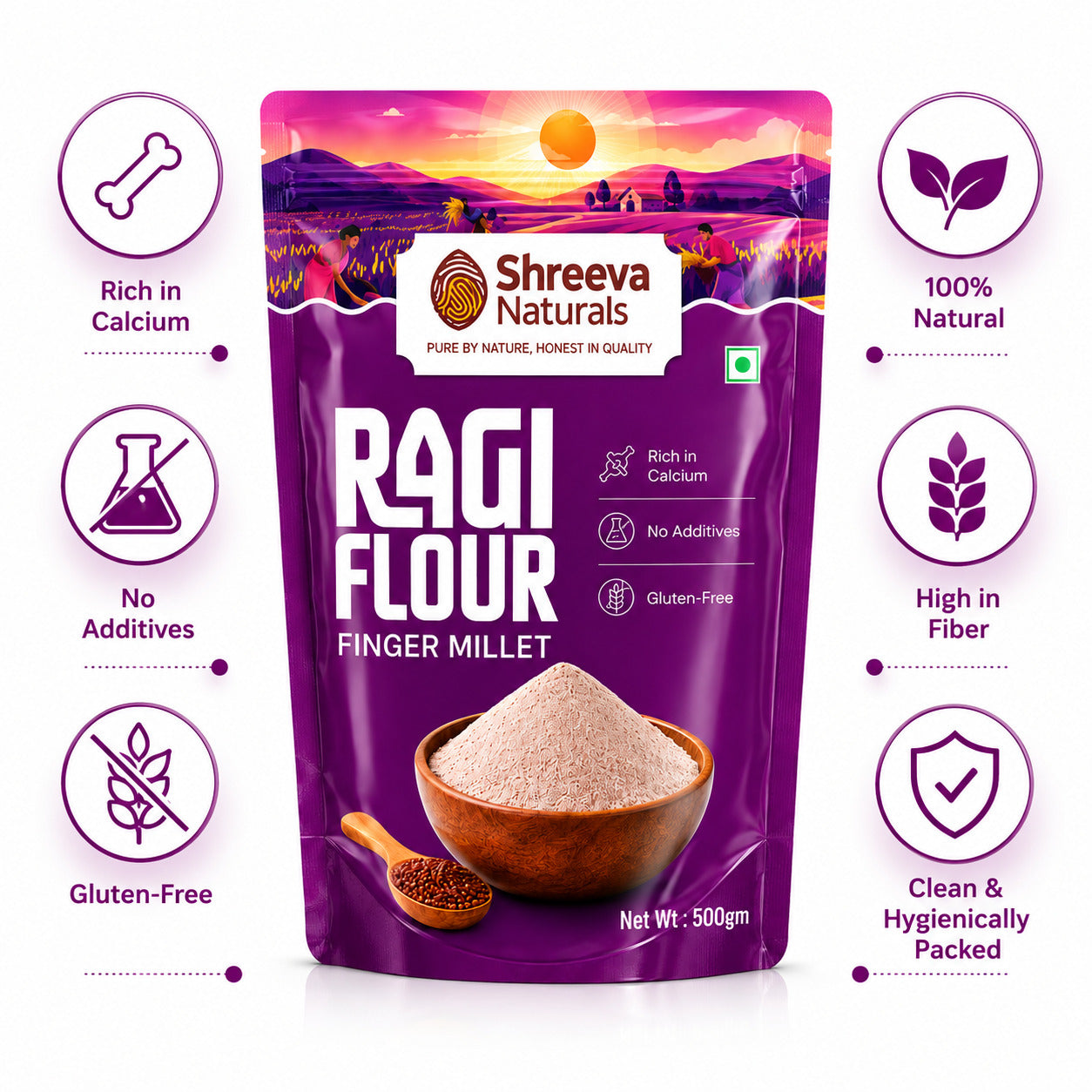 Shreeva Naturals Ragi Flour (Finger Millet Flour) – 500g x 6 (3kg, Pack of 6) | Gluten Free | Rich in Calcium & Fiber | 100% Natural Millet Flour