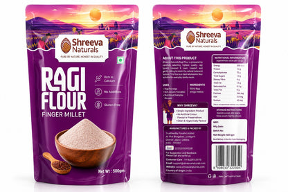 Shreeva Naturals Ragi Flour (Finger Millet Flour) – 500g | Gluten Free | Rich in Calcium | Natural Millet Flour