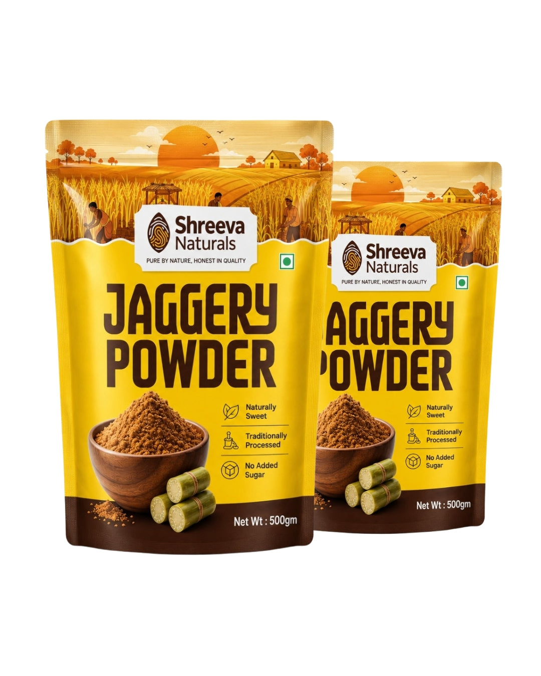 Shreeva Naturals Jaggery Powder – 500g x 2 (1kg, Pack of 2) | Natural Sweetener | Chemical Free | Traditionally Processed Gud Powder