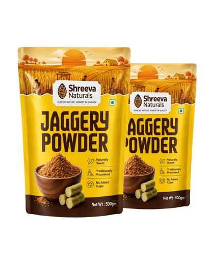 Shreeva Naturals Jaggery Powder – 500g x 2 (1kg, Pack of 2) | Natural Sweetener | Chemical Free | Traditionally Processed Gud Powder