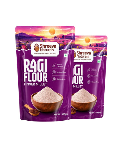 Shreeva Naturals Ragi Flour (Finger Millet Flour) – 500g x 2 (1 kg, Pack of 2) | Gluten Free | Rich in Calcium & Fiber | 100% Natural Millet Flour